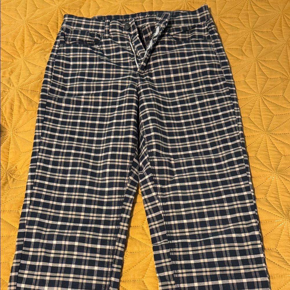American Eagle Outfitters Navy and Cream Plaid Chinos